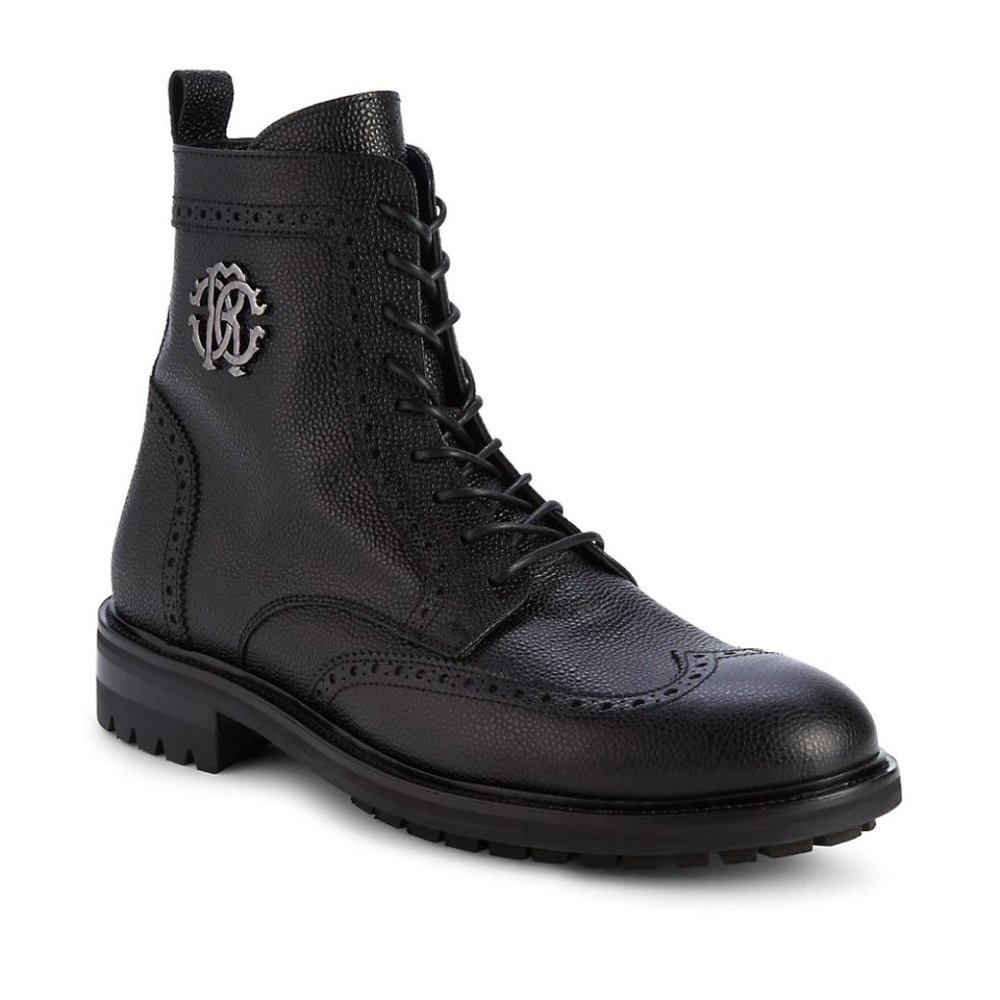 ROBERTO CAVALLI  💥 Wingtip Pebbled - Genuine Leather Combat Boots J1810/1580